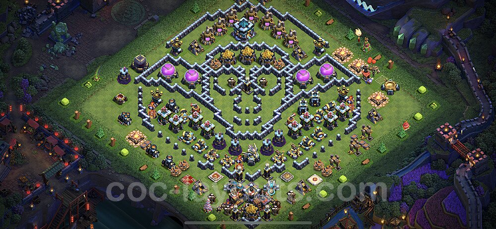TH13 Funny Troll Base Plan with Link, Copy Town Hall 13 Art Design 2022, #44