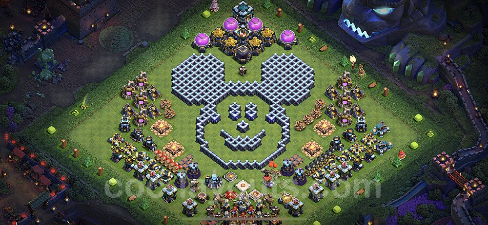 TH13 Funny Troll Base Plan with Link, Copy Town Hall 13 Art Design 2022, #45
