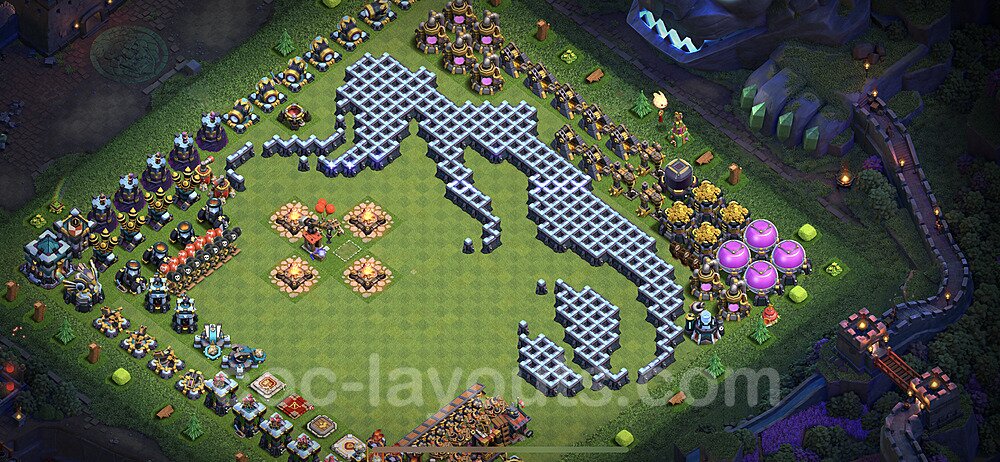 TH13 Funny Troll Base Plan with Link, Copy Town Hall 13 Art Design 2022, #46