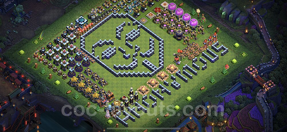 TH13 Funny Troll Base Plan with Link, Copy Town Hall 13 Art Design 2022, #47