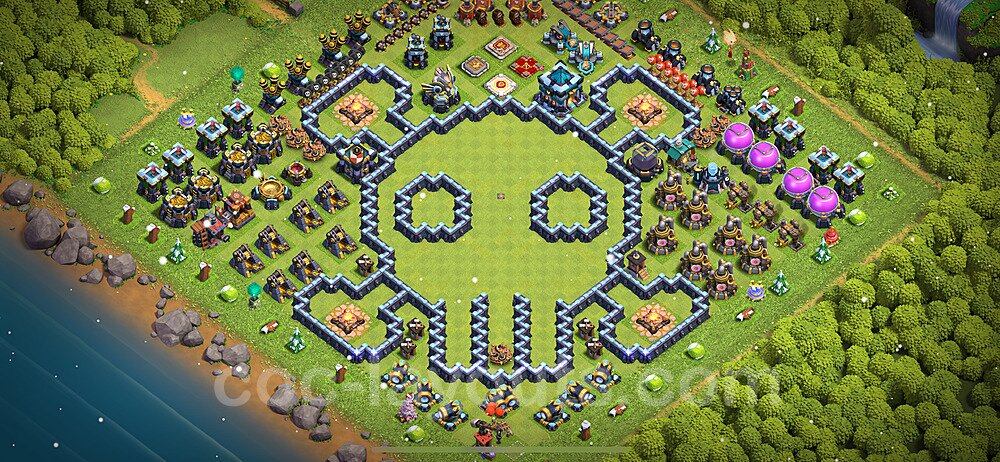 TH13 Funny Troll Base Plan with Link, Copy Town Hall 13 Art Design 2024, #51