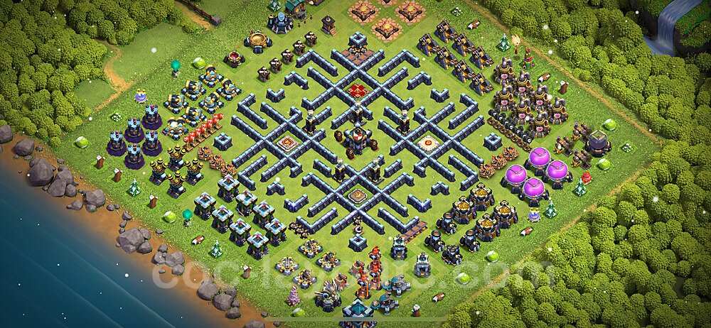 TH13 Funny Troll Base Plan with Link, Copy Town Hall 13 Art Design 2024, #52