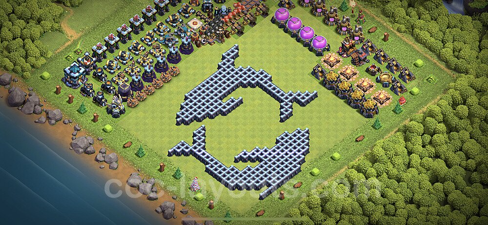 TH13 Funny Troll Base Plan with Link, Copy Town Hall 13 Art Design 2023, #9