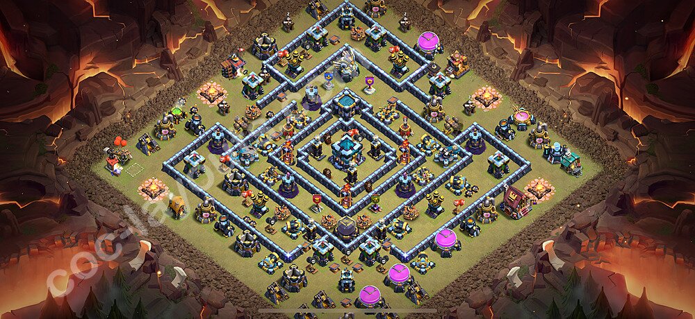 TH13 Anti 2 Stars CWL War Base Plan with Link, Legend League, Copy Town Hall 13 Design 2026, #186