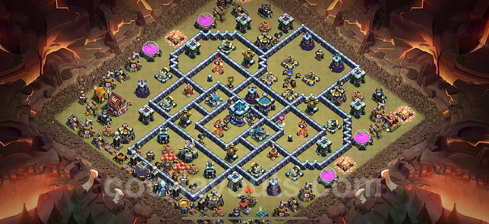 Diseño de aldea para Guerra Ayuntamiento 13 Copiar, Anti Aire / Electro Dragón, Híbrido - COC TH13 Perfecta Distribucion 2025 + Enlace - #261