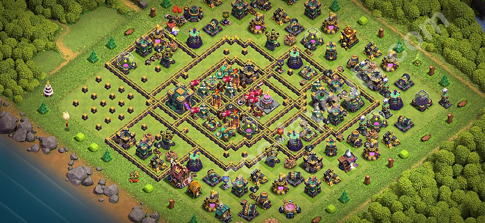 TH14 Trophy Base Plan with Link, Copy Town Hall 14 Base Design 2026, #103