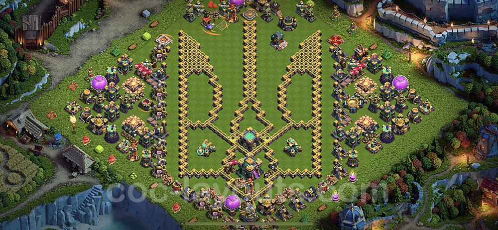 TH14 Trophy Base Plan with Link, Copy Town Hall 14 Base Design 2023, #58
