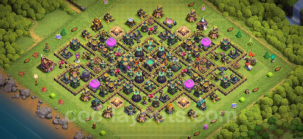 Diseño de aldea para Defensa Ayuntamiento 14 Copiar, Híbrido - COC TH14 Perfecta Distribucion 2025 + Enlace - #74