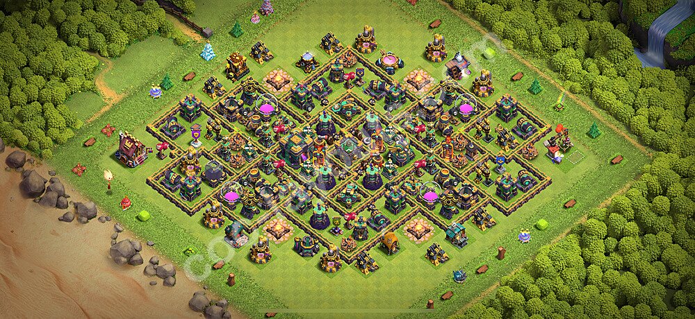 TH14 Trophy Base Plan with Link, Hybrid, Copy Town Hall 14 Base Design 2026, #74
