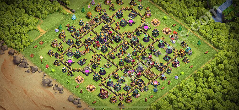 Ustawienie bazy do obrony TH14 z linkiem, Hybrydowy - Ratusz poziom 14 - COC 2026 - #78