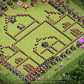 TH14 Funny Troll Base Plan with Link, Copy Town Hall 14 Art Design 2022, #32
