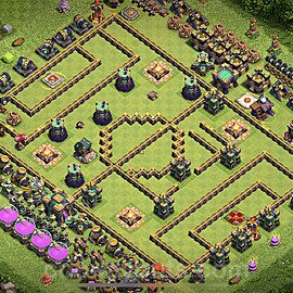 TH14 Funny Troll Base Plan with Link, Copy Town Hall 14 Art Design 2022, #34