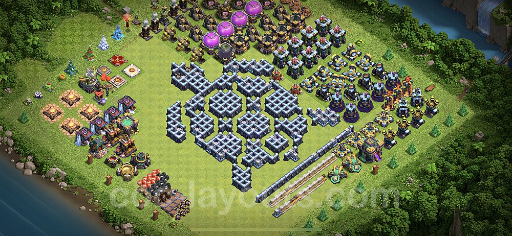 TH14 Funny Troll Base Plan with Link, Copy Town Hall 14 Art Design 2021, #11