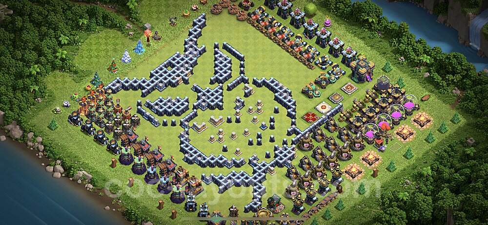 TH14 Funny Troll Base Plan with Link, Copy Town Hall 14 Art Design 2021, #15