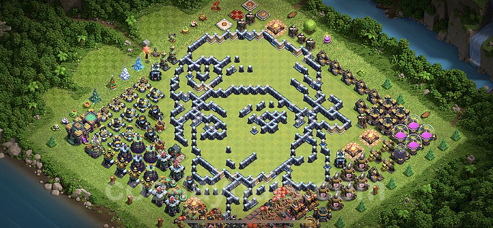 TH14 Funny Troll Base Plan with Link, Copy Town Hall 14 Art Design 2021, #16