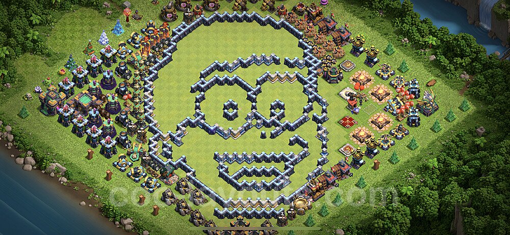 TH14 Funny Troll Base Plan with Link, Copy Town Hall 14 Art Design 2021, #20