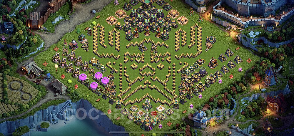 TH14 Funny Troll Base Plan with Link, Copy Town Hall 14 Art Design 2022, #22