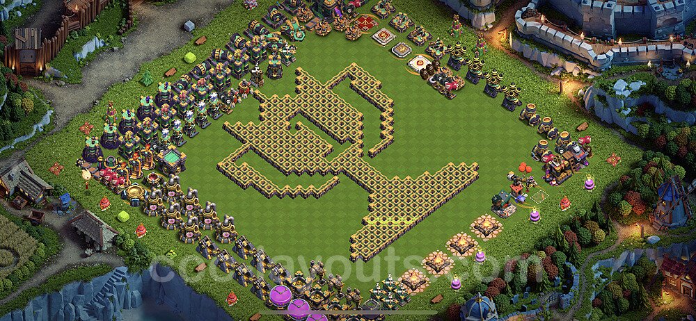 TH14 Funny Troll Base Plan with Link, Copy Town Hall 14 Art Design 2022, #24