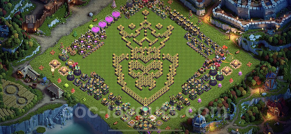 TH14 Funny Troll Base Plan with Link, Copy Town Hall 14 Art Design 2023, #26