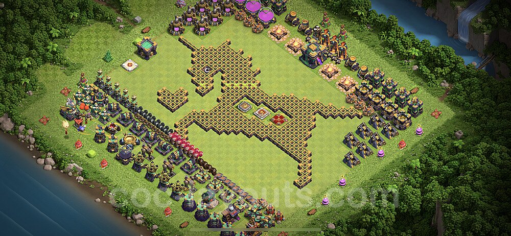 TH14 Funny Troll Base Plan with Link, Copy Town Hall 14 Art Design 2022, #28