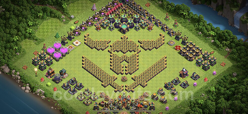 TH14 Funny Troll Base Plan with Link, Copy Town Hall 14 Art Design 2022, #29