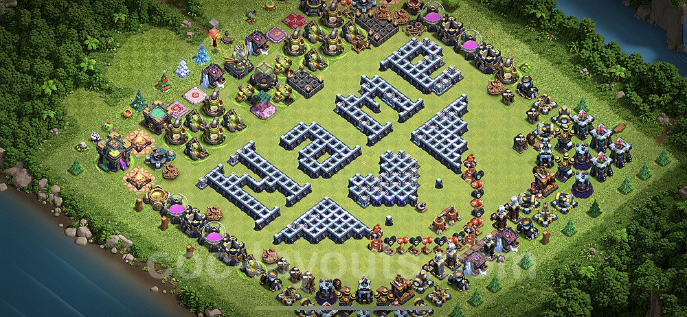 TH14 Funny Troll Base Plan with Link, Copy Town Hall 14 Art Design 2021, #3