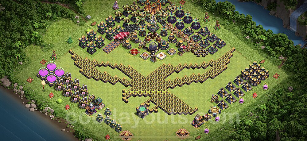 TH14 Funny Troll Base Plan with Link, Copy Town Hall 14 Art Design 2023, #30
