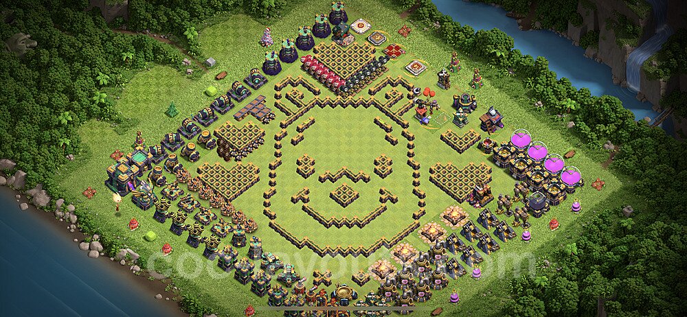 TH14 Funny Troll Base Plan with Link, Copy Town Hall 14 Art Design 2023, #31