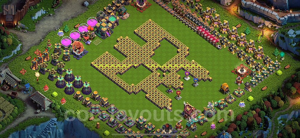 TH14 Funny Troll Base Plan with Link, Copy Town Hall 14 Art Design 2023, #35