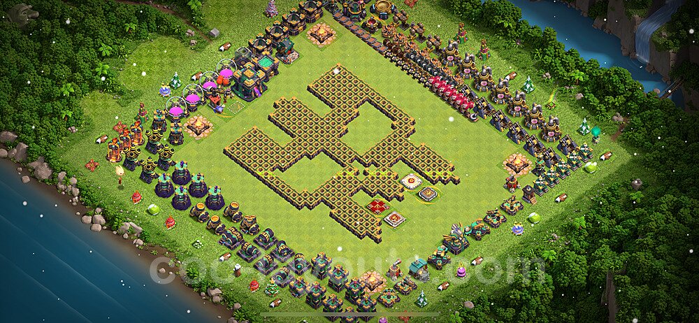 TH14 Funny Troll Base Plan with Link, Copy Town Hall 14 Art Design 2023, #35