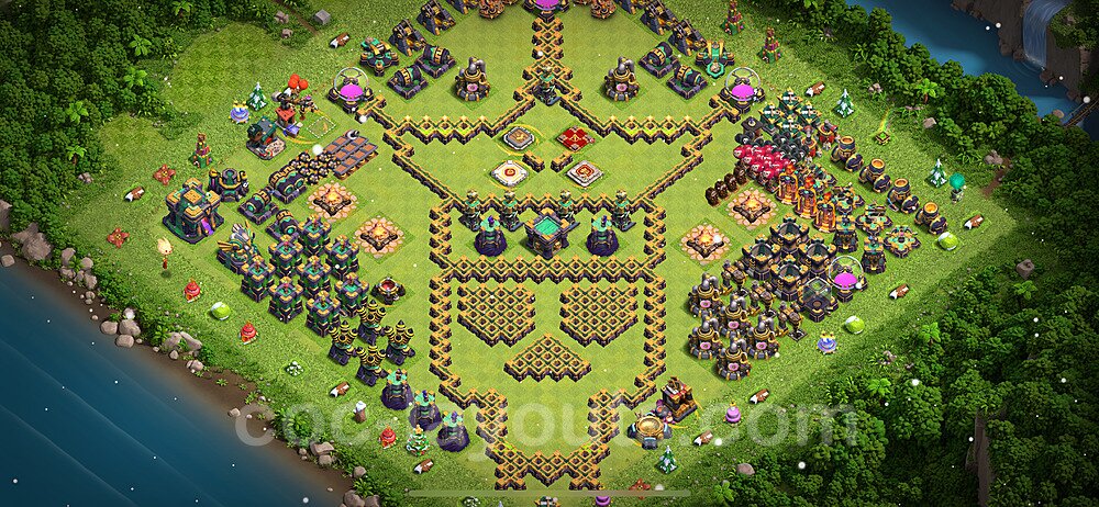 TH14 Funny Troll Base Plan with Link, Copy Town Hall 14 Art Design 2024, #36