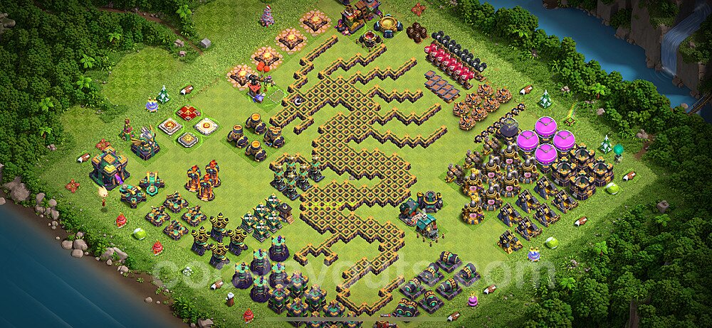 TH14 Funny Troll Base Plan with Link, Copy Town Hall 14 Art Design 2024, #39