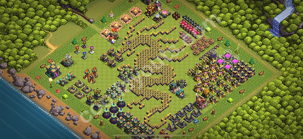 TH14 Funny Troll Base Plan with Link, Copy Town Hall 14 Art Design 2026, #39