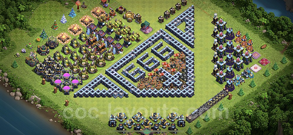 TH14 Funny Troll Base Plan with Link, Copy Town Hall 14 Art Design 2021, #5