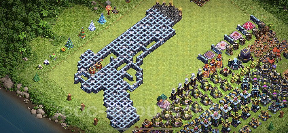 TH14 Funny Troll Base Plan with Link, Copy Town Hall 14 Art Design 2021, #6