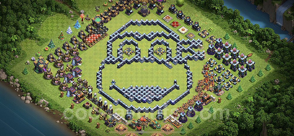 TH14 Funny Troll Base Plan with Link, Copy Town Hall 14 Art Design, #8