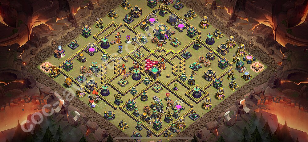Diseño de aldea para Guerra Ayuntamiento 14 Copiar, Anti 3 Estrellas - COC TH14 Perfecta Distribucion 2026 + Enlace - #222