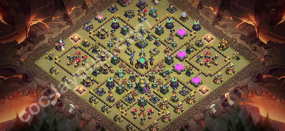 Diseño de aldea para Guerra Anti 3 Estrellas Ayuntamiento 14 Copiar, Anti Todo - COC TH14 Perfecta Distribucion 2026 + Enlace - #231