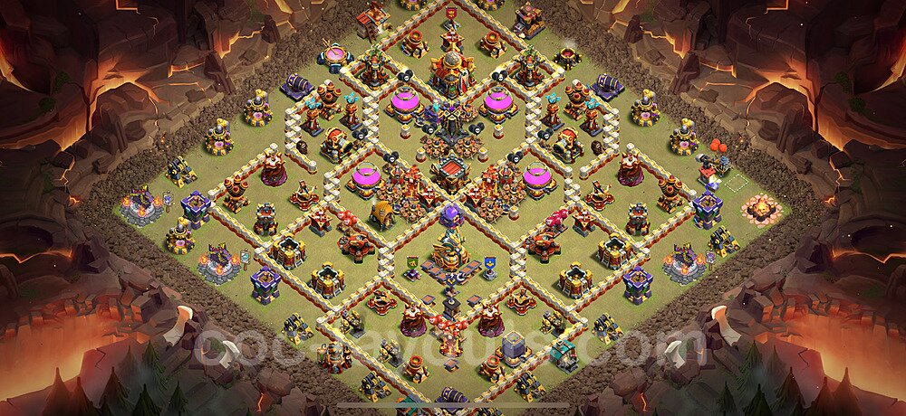 TH16 Anti 2 Stars CWL War Base Plan with Link, Hybrid, Copy Town Hall 16 Design 2025, #82