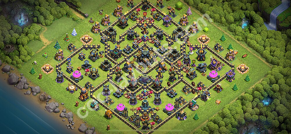 Diseño de aldea Anti 2 Estrellas Ayuntamiento 17 Copiar, Liga de Leyenda - COC TH17 Perfecta Distribucion 2025 + Enlace - #17