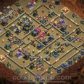 Diseño de aldea para Guerra Anti 3 Estrellas Ayuntamiento 17 Copiar - COC TH17 Perfecta Distribucion 2025 + Enlace - #133