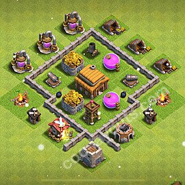 TH3 Trophy Base Plan, Hybrid, Town Hall 3 Base Design 2025, #100