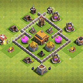 TH3 Trophy Base Plan, Hybrid, Town Hall 3 Base Design 2025, #101