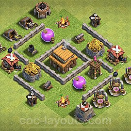 Full Upgrade TH3 Base Plan, Hybrid, Town Hall 3 Max Levels Design, #44