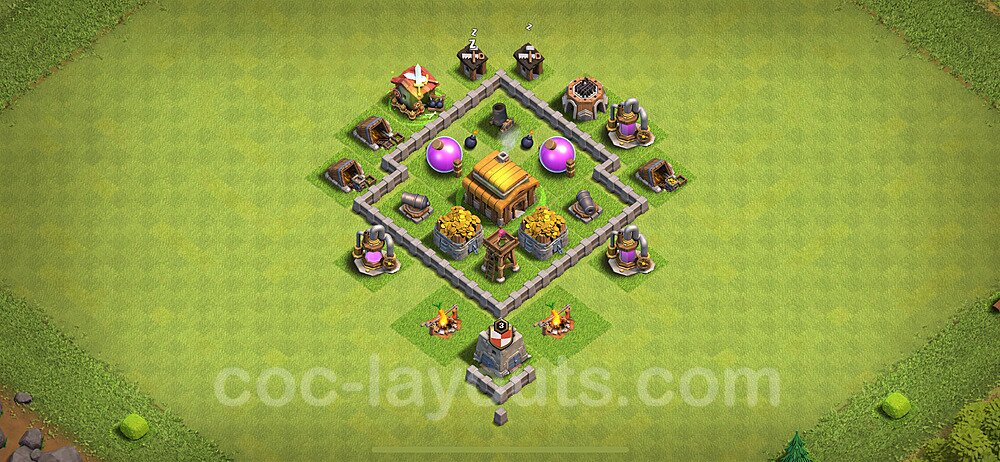 TH3 Trophy Base Plan, Hybrid, Town Hall 3 Base Design 2024, #102