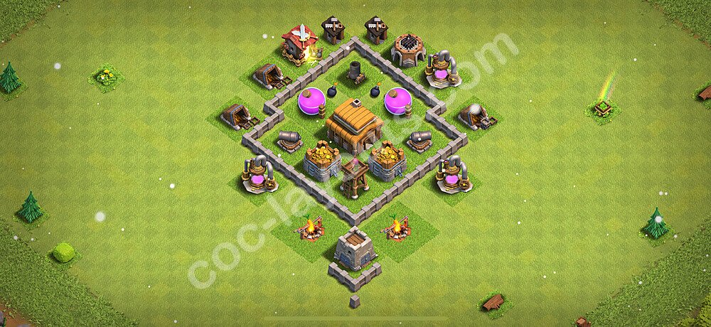 TH3 Trophy Base Plan, Hybrid, Town Hall 3 Base Design 2026, #102