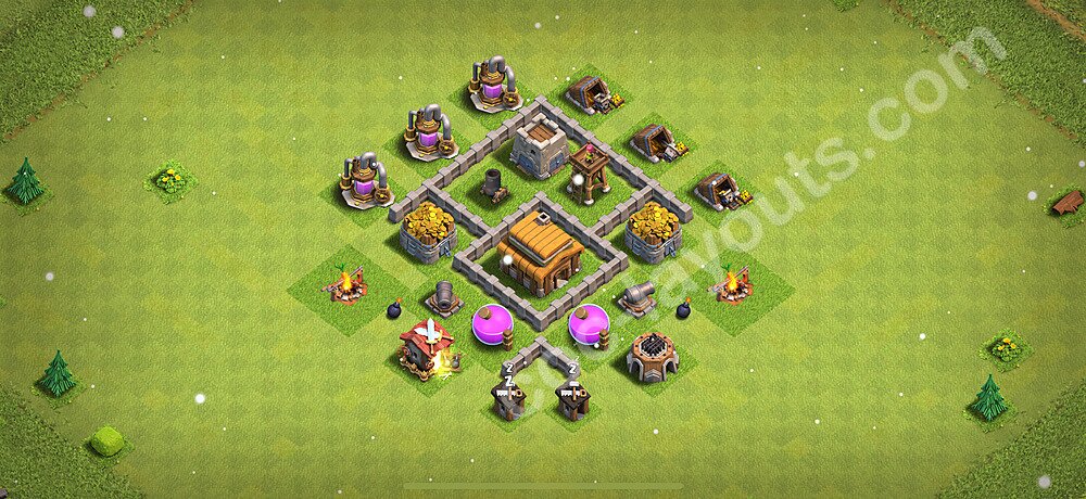 Diseño de aldea para Defensa Ayuntamiento 3, Anti Todo, Híbrido - COC TH3 Perfecta Distribucion 2025 - #103