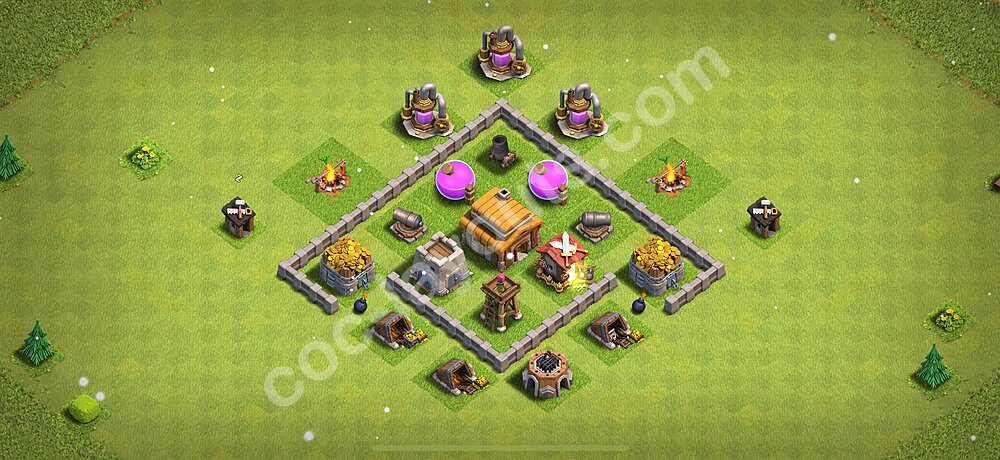 Diseño de aldea para Defensa Ayuntamiento 3, Anti 3 Estrellas, Híbrido - COC TH3 Perfecta Distribucion 2025 - #104