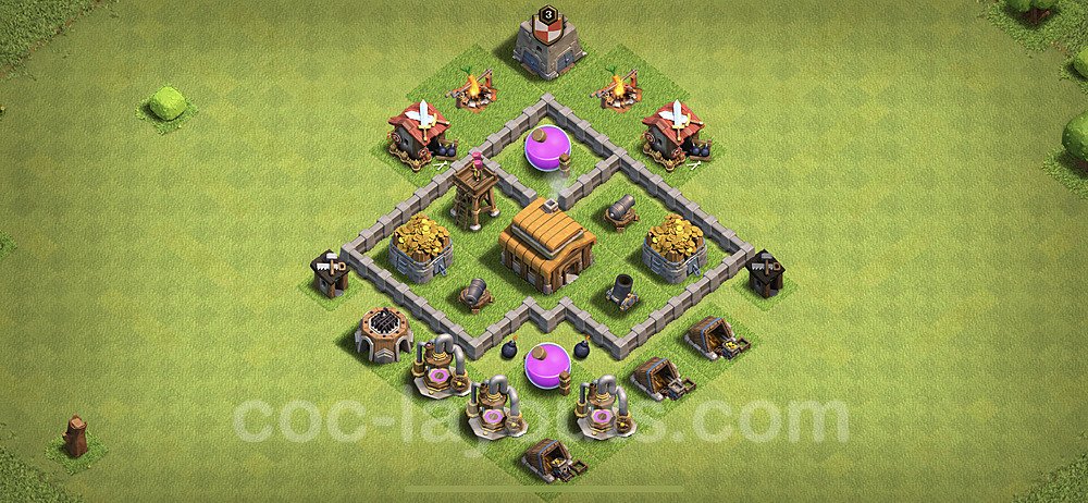 TH3 Trophy Base Plan, Hybrid, Town Hall 3 Base Design, #89