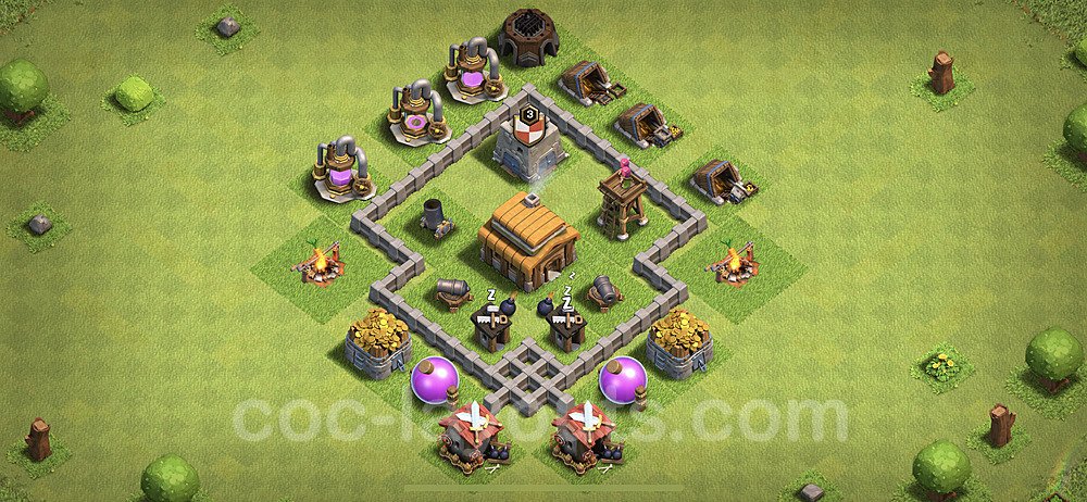 TH3 Anti 2 Stars Base Plan, Anti Everything, Town Hall 3 Base Design, #90